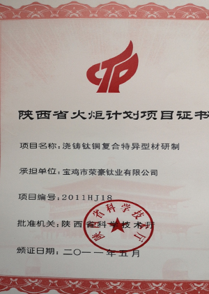 Shaanxi Torch Program Project Certificat